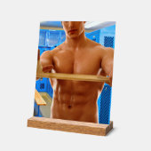 SlipperyJoe's gespierde man shirtloze borst 6-pack Acryl Bord (Hoek)