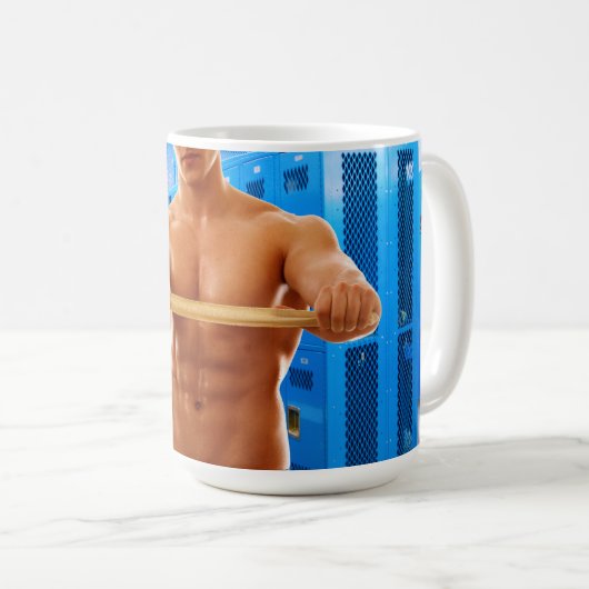 SlipperyJoe's gespierde man shirtloze borst 6-pack Koffiemok (Voorkant rechts)