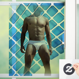 SlipperyJoe's gespierde man six-pack abs witte ond Raamsticker