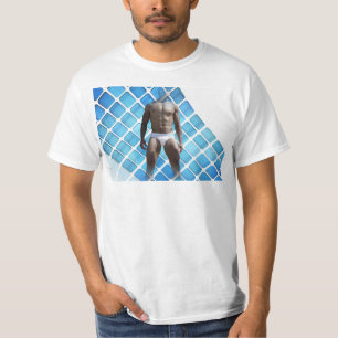 SlipperyJoe's gespierde man six-pack abs witte ond T-shirt