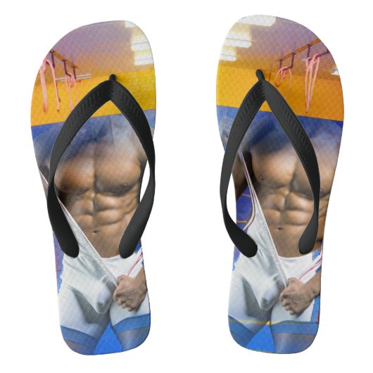 SlipperyJoe's gespierde man uitpuilende six-pack s Teenslippers (Voetbed)