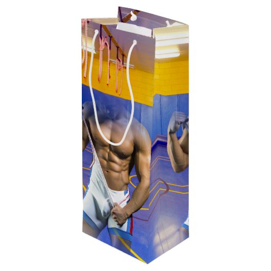 SlipperyJoe's gespierde man uitstulping six-pack s Wijn Cadeautas (Achterkant Gekanteld)