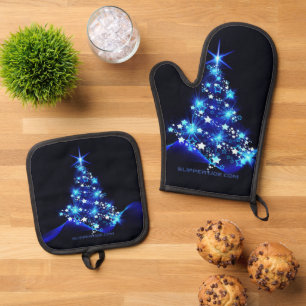 SlipperyJoe's gestileerde gloeiende kerstboom brig Ovenwant & Pannenlap Set