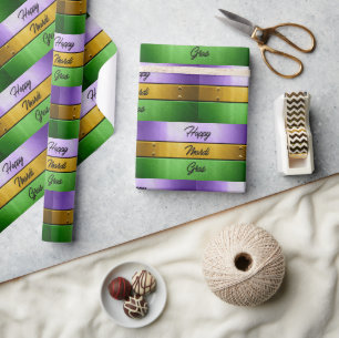 SlipperyJoe's gewaagde Mardi Gras-thema paars goud Cadeaupapier