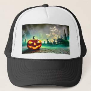 SlipperyJoe's gloeiende jack‑o'-lantern Halloween Trucker Pet