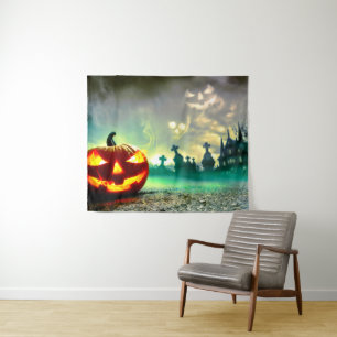 SlipperyJoe's gloeiende jack‑o'-lantern Halloween  Wandkleed