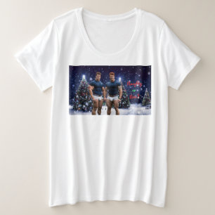 SlipperyJoe's gloeiende kerstbomen twee gespierde Grote Maat T-shirt