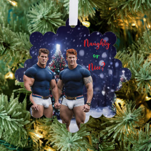 SlipperyJoe's gloeiende kerstbomen twee gespierde Ornament Kaart
