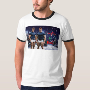 SlipperyJoe's gloeiende kerstbomen twee gespierde T-shirt