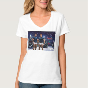 SlipperyJoe's gloeiende kerstbomen twee gespierde T-shirt
