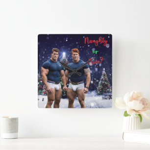 SlipperyJoe's gloeiende kerstbomen twee gespierde Vierkante Klok