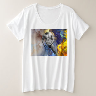 SlipperyJoe's grijswaarde gespierde mannenfiguur g Grote Maat T-shirt