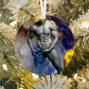 SlipperyJoe's grijswaarde gespierde mannenfiguur g Metalen Ornament