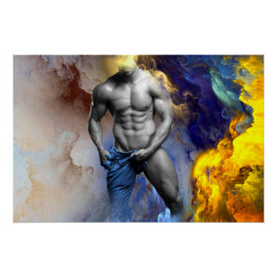 SlipperyJoe's grijswaarde gespierde mannenfiguur g Perfect Poster