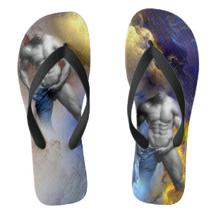 SlipperyJoe's grijswaarde gespierde mannenfiguur g Teenslippers