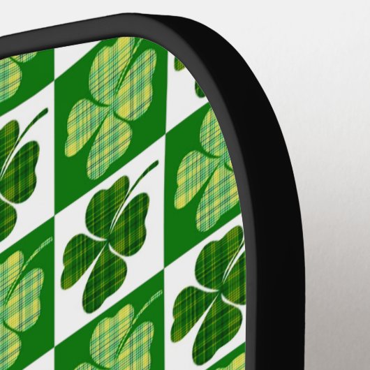 SlipperyJoe's groene vierbladige klaver Saint Patr Pickleball Paddle (Links Detail)