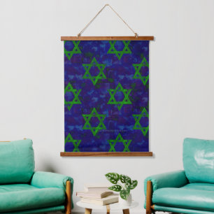 SlipperyJoe's Hanukka groene rijen Davidssterren c Hangend Wandkleed
