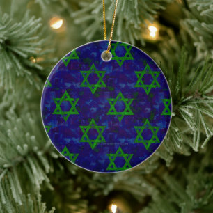 SlipperyJoe's Hanukka groene rijen Davidssterren c Keramisch Ornament