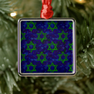 SlipperyJoe's Hanukka groene rijen Davidssterren c Metalen Ornament