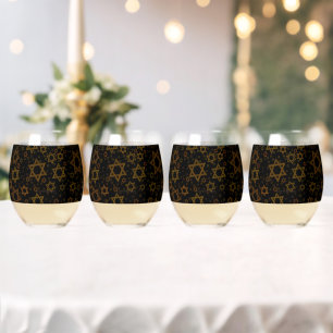 SlipperyJoe's Hanukkah-thema Ster David artistiek Wijnglas Zonder Voet