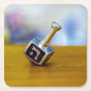 SlipperyJoe's Happy Chanoeka vierzijdig draaiend Vierkante Kartonnen Onderzetter