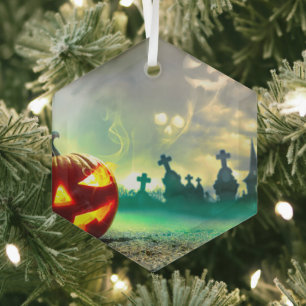 SlipperyJoe's Happy Halloween begraafplaats c Glas Ornament