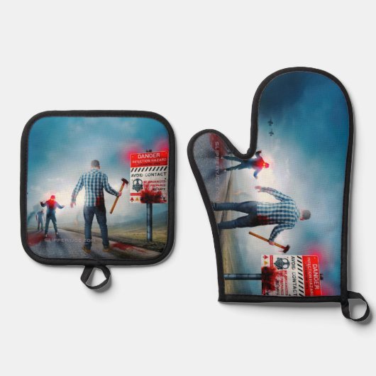 SlipperyJoe's Happy Halloween dode zombies eng b Ovenwant & Pannenlap Set (Voorkant)