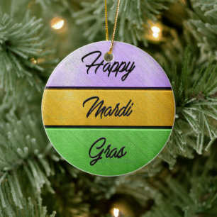 SlipperyJoe's Happy Mardi Gras paarse gouden groen Keramisch Ornament