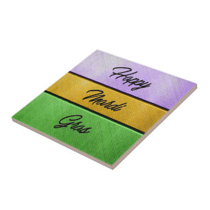 SlipperyJoe's Happy Mardi Gras paarse gouden groen Tegeltje
