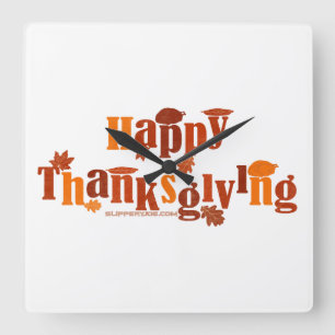 SlipperyJoe's heldere feestelijke Thanksgiving-afb Vierkante Klok