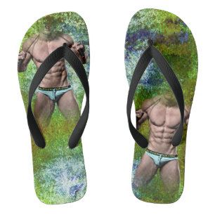 SlipperyJoe's hoog gespierde volwassen man zonder Teenslippers