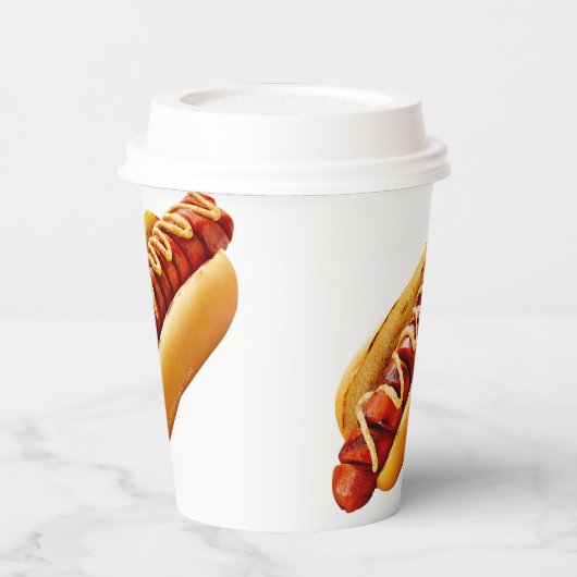 SlipperyJoe's hotdog genesteld zacht broodje leven Papieren Bekers (Links)