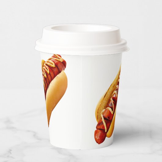 SlipperyJoe's hotdog genesteld zacht broodje leven Papieren Bekers (Rechts)