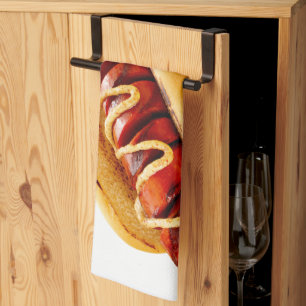 SlipperyJoe's hotdog genesteld zacht broodje leven Theedoek
