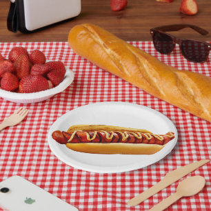 SlipperyJoe's Hotdog mosterd gesneden vlees, boeng Papieren Bordje