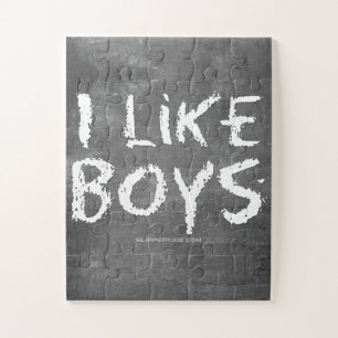 SlipperyJoe's I Like Boys vuile krijtbord donkere Legpuzzel