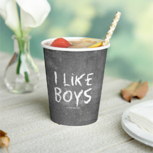 SlipperyJoe's I Like Boys vuile krijtbord donkere Papieren Bekers