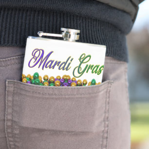SlipperyJoe's iconische Mardi Gras-thema afbeeldin Heupfles