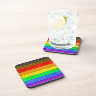 SlipperyJoe's inclusieve gay pride vlag houten bla Bier Onderzetter