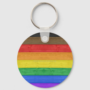 SlipperyJoe's inclusieve gay pride vlag houten bla Sleutelhanger