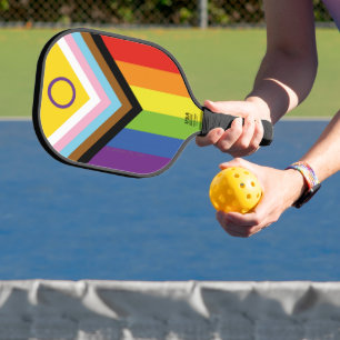 SlipperyJoe's Intersekse trotsvlag gele achtergron Pickleball Paddle