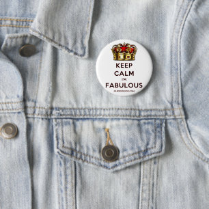 SlipperyJoe's keep calm fabulous gouden kroon rood Ronde Button 5,7 Cm