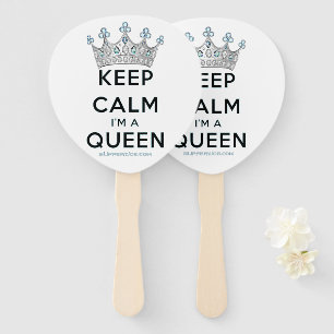 SlipperyJoe's keep calm koningin gepolijst zilvere Handwaaier