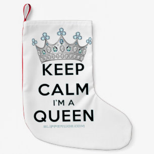 SlipperyJoe's keep calm koningin gepolijst zilvere Kleine Kerstsok