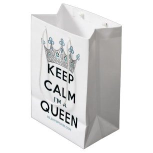 SlipperyJoe's keep calm koningin gepolijst zilvere Medium Cadeauzakje