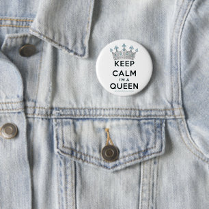 SlipperyJoe's keep calm koningin gepolijst zilvere Ronde Button 5,7 Cm