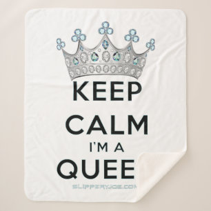 SlipperyJoe's keep calm koningin gepolijst zilvere Sherpa Deken