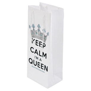 SlipperyJoe's keep calm koningin gepolijst zilvere Wijn Cadeautas