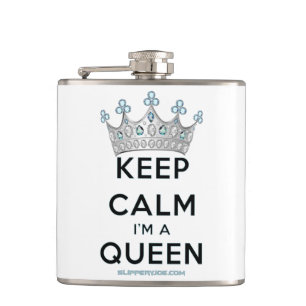 SlipperyJoe's keep calm queen gepolijst zilveren k Heupfles