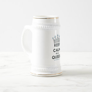 SlipperyJoe's keep calm queen glanzend zilveren kr Bierpul